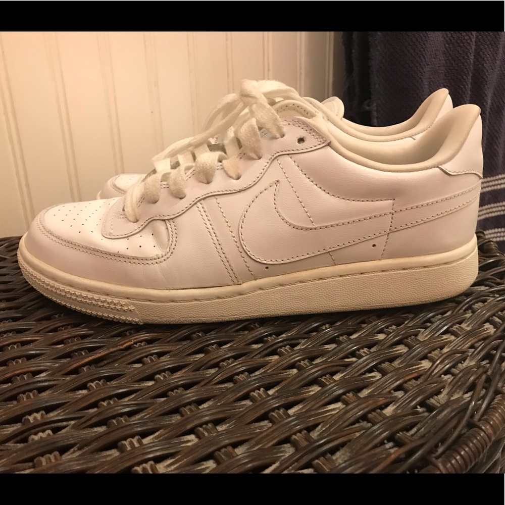 All white Nike Air Force 1s